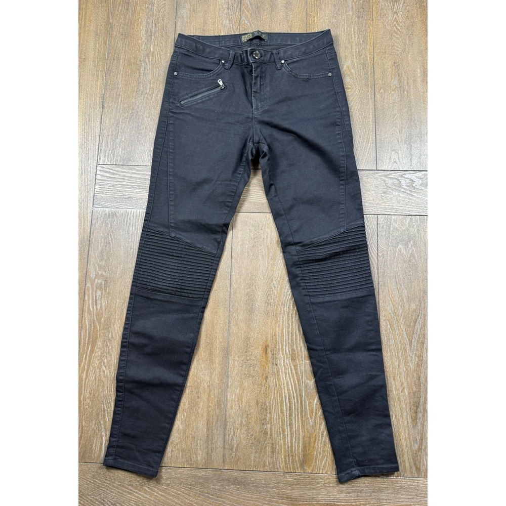 Zara Z1975 Women's 6 Black Moto Skinny Jeans Ribbed Knee Zip Pocket 3176